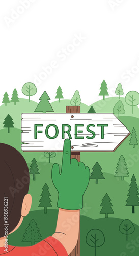 Discovering Nature's Path A Hand Points The Way To A Lush Forest Exploration