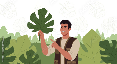 Discovering Nature's Greenery A Man Explores Tropical Foliage