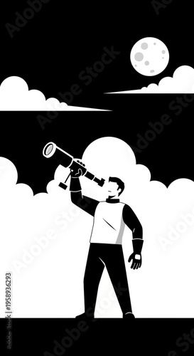 Discovering The Cosmos Through A Telescope Under The Moonlight