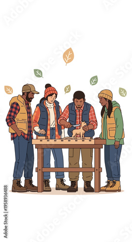 Diverse Friends Engaged In Creative Tabletop Activity Together