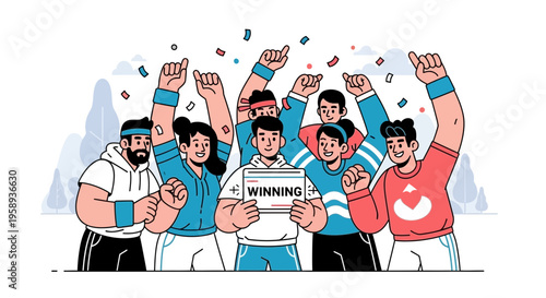 Diverse Group Celebrating Victory With Confetti Shower