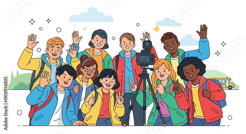 Diverse Group Of Happy Students Posing For A Photo With A Camera