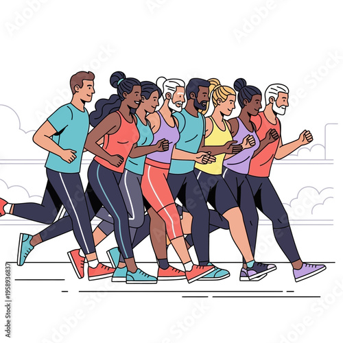 Diverse Group of People Enjoying an Outdoor Running Activity Together