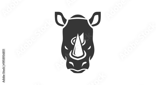 A close-up illustration of a rhino's face showcasing its distinctive horn and ears in a simple graphic style.