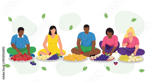 Diverse Group Enjoys Fresh Fruits Together Outdoors