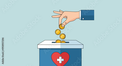 Donating Coins To Charity Heart Box For Health Awareness And Giving