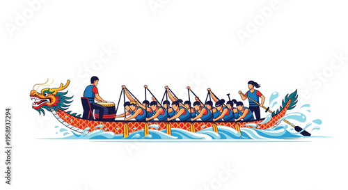 Dragon Boat Team Synchronized Paddling Energetic Water Race Spectacle