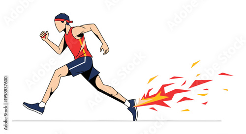 Dynamic Athlete Sprinting With Fiery Motion Trails Capturing Speed And Power