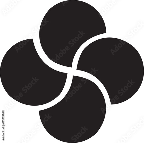 Dynamic abstract four-element graphic symbol representing connection and perpetual motion, ideal for conceptual branding and modern design projects that require a sleek visual identity