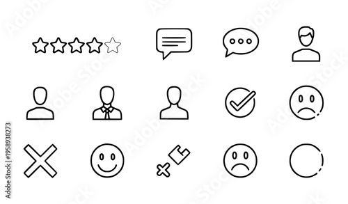 User feedback and rating system line icons customer review vector set