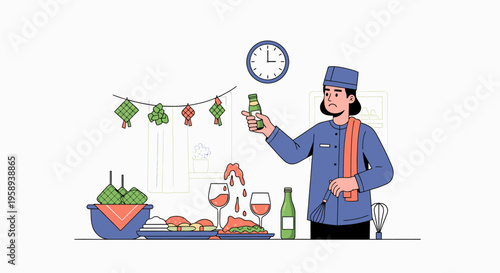 Chef presenting dish in kitchen setting.