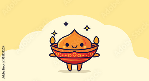 Happy orange dumpling mascot in cartoon style.
