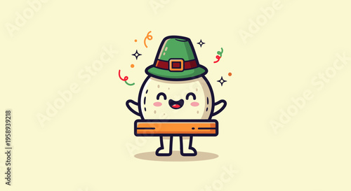 Happy Snowman Cartoon Character Wearing Green Hat Holding Sign.