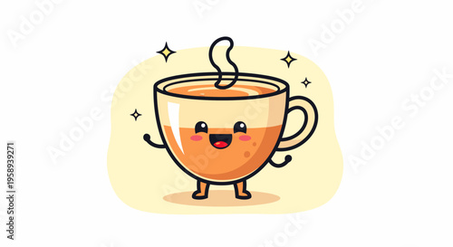 Happy Steaming Cup Mascot Character Pose.