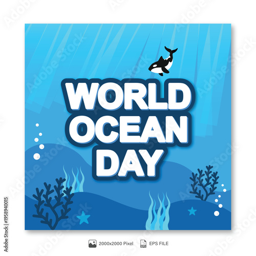 World ocean day social media template illustration
