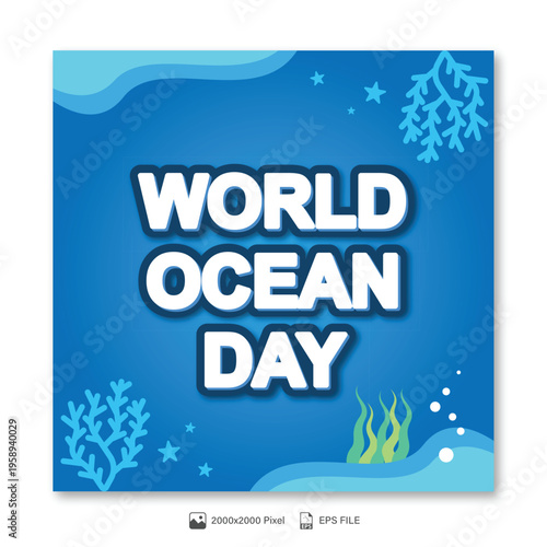 World ocean day social media template illustration