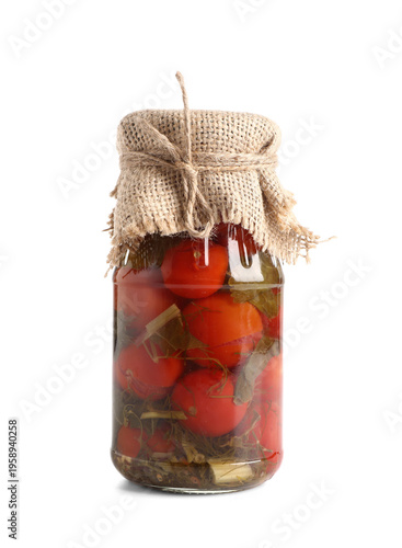 Glass jar with tasty canned...