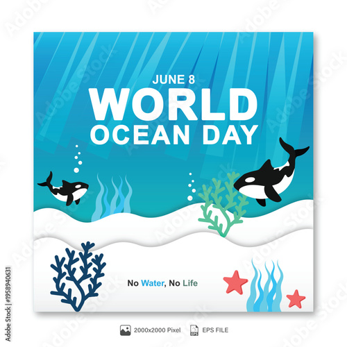 World ocean day social media template illustration