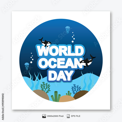 World ocean day social media template illustration