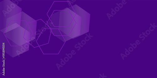 Modern banner purple background with hexagon lines. Vector illustration