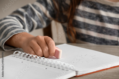 Child erasing drawing in no...