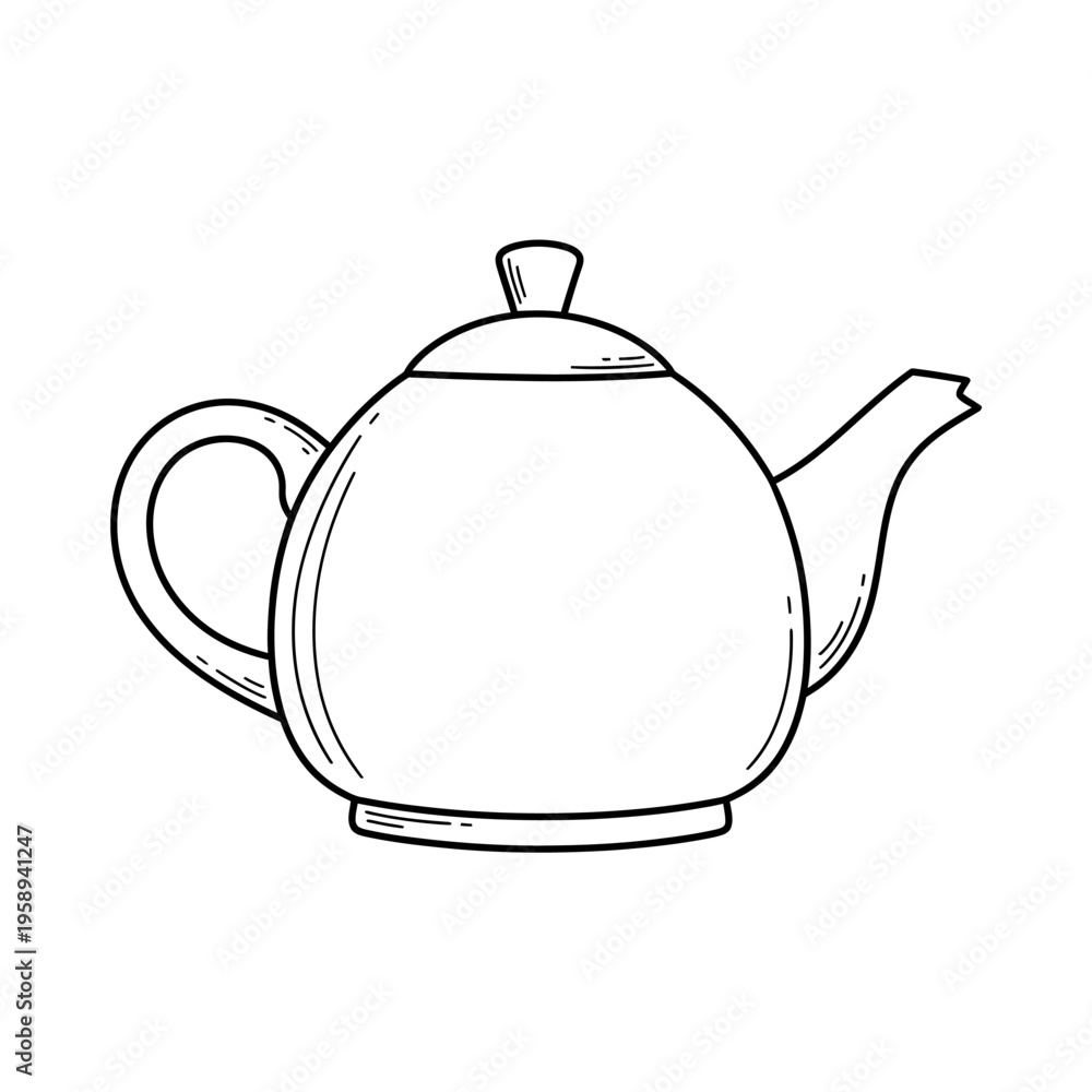 Obraz premium Simple Black and White Line Drawing of Classic Teapot for Kitchen Decor or Illustrations