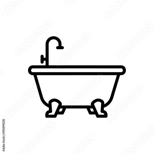 Simple Black and White Line Drawing of Classic Bathtub with Faucet