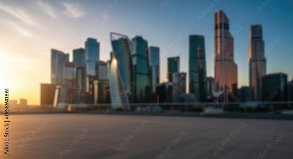 Obraz premium Modern City Skyline at Sunset with Empty Foreground.