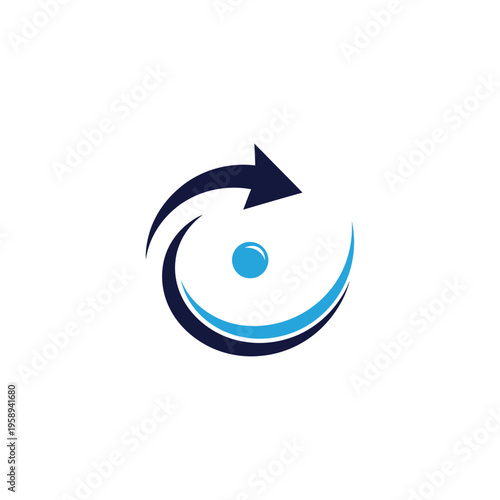 Abstract Circular Arrow Flow Symbol With Central Blue Orb