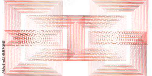 White background with red shiny geometric lines. Modern shiny red square line pattern. Elegant graphic design. Futuristic technology concept.