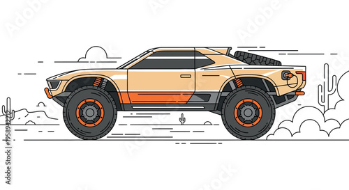 Vintage orange muscle car side view.