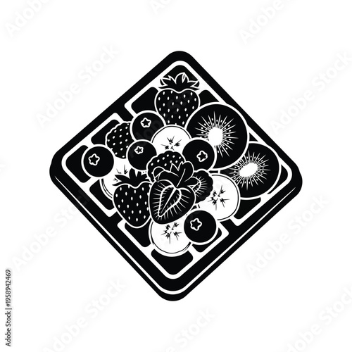 Delicious Waffle with Fresh Berries and Kiwi Slices.