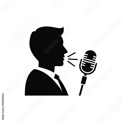 Man speaking into microphone silhouette.