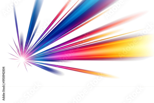 Explosive colorful light rays bursting from a corner on a transparent background