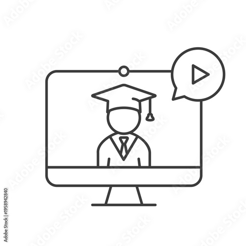 E-learning icon, line art. Homeschooling symbol. Vector isolated illustration