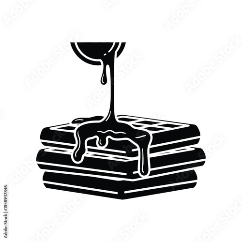 Stack of Waffles with Syrup Pouring Over Them.