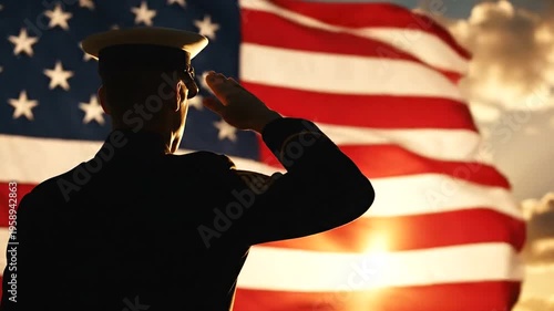 American soldier saluting the flag.
