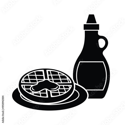 Waffle and syrup breakfast meal.