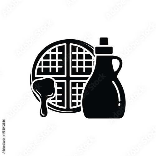 Waffle and Syrup Breakfast Icon.