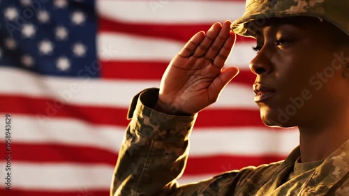 American soldier saluting the flag.