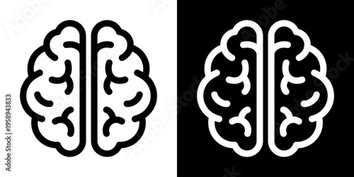 Human brain top view icon in clean outline style. Minimal linear pictogram with balanced form, isolated on black and white background. Scalable vector graphic.