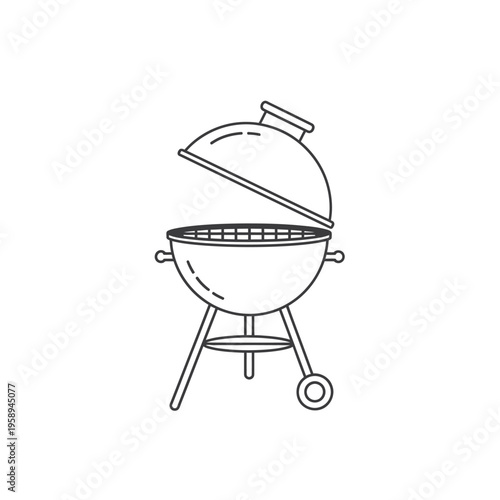 Simple Charcoal Grill with Lid Open for Outdoor Barbecue Cooking