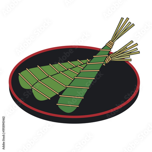 子供の日のお盆に乗ったちまきのイラスト 