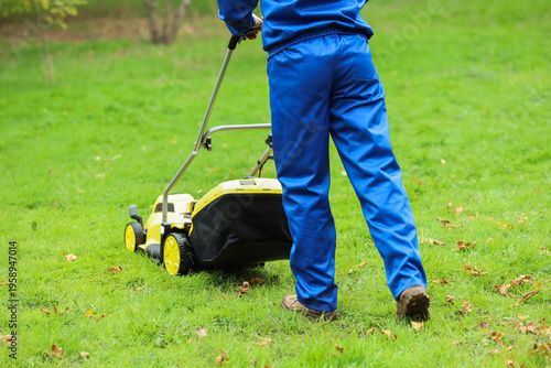 Young male gardener trimmin...