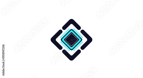 Abstract Tech Processor Symbol Featuring Geometric Shapes And Circuitry