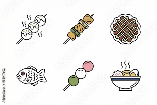 Delightful assortment of traditional culinary delights including skewered fish grilled to perfection alongside vibrant dango sweets showcasing cultural gastronomy and flavor diversity