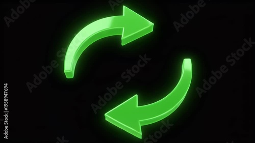 Two luminous green arrows form a continuous loop on a black background