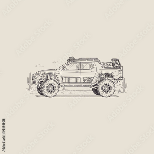Detailed drawing of a pickup truck.