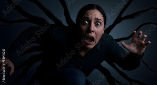 Woman with multiple limbs crawling forward.