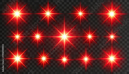 Group of bright red starbursts floating on a transparent background